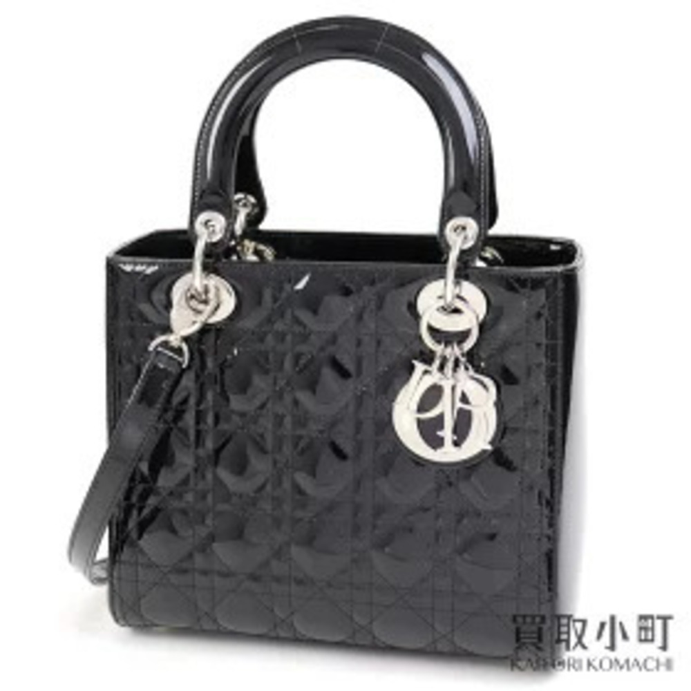 Dior Lady Handbag Black Patent Vernis Leather Cannage Stitch Shoulder Bag
